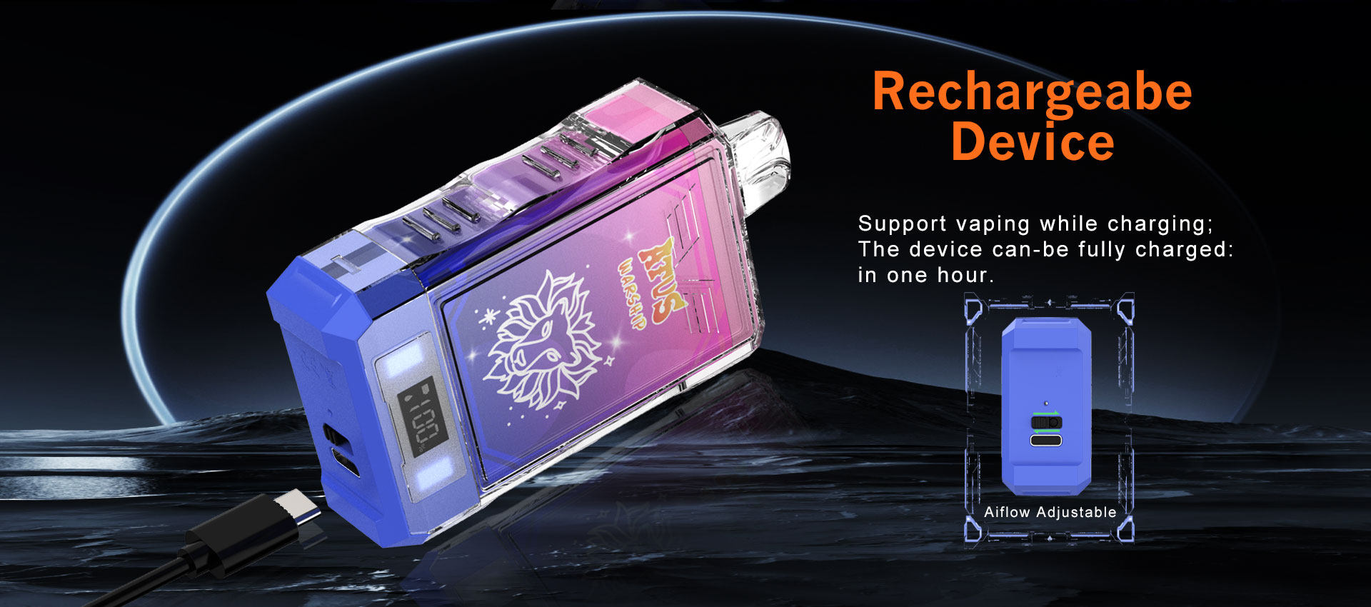 DE015 18000 Puffs Disposable Vape with LED display screen and adjustable airflow rechargeable ATVS Vape