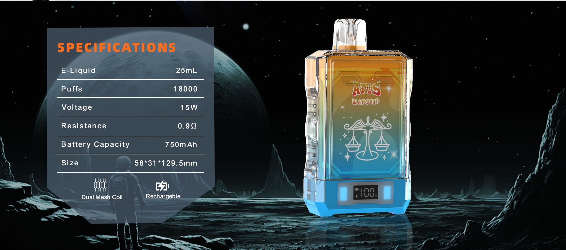 DE015 18000 Puffs Disposable Vape with LED display screen and adjustable airflow rechargeable ATVS Vape