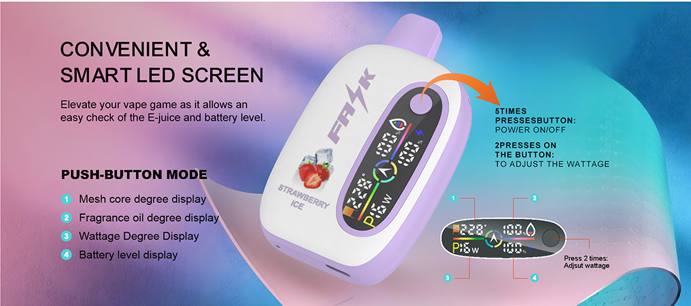 DE016 25000 Puffs Disposable Vape with LED display screen and adjustable airflow rechargeable ATVS Vape