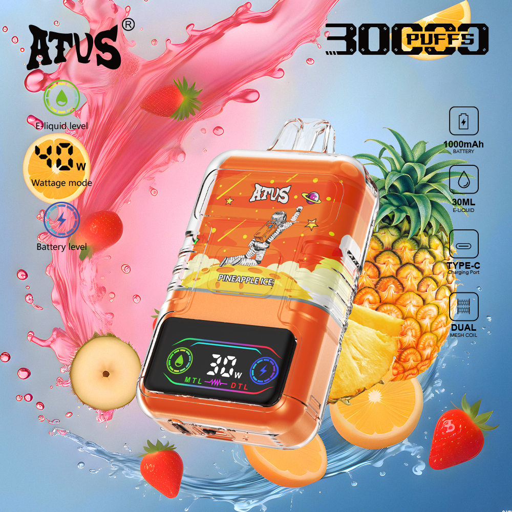 30000 Puffs Disposable Vape with LED display screen ATVS  30ml Vape Device Type C Rechargeable Disposable Kit vape israel