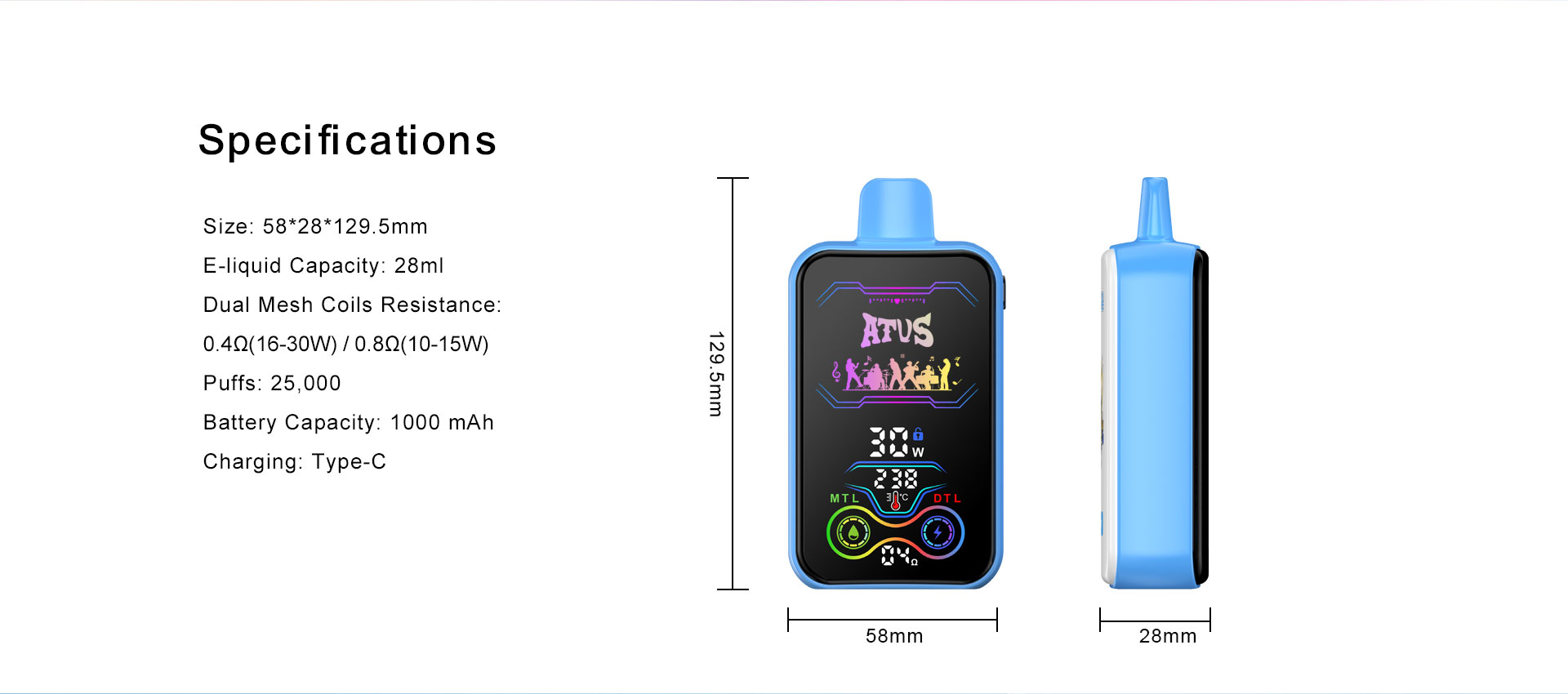 25000 Puffs Disposable Vape with Full screen rechargeable ATVS ATUS  0% 2%  Nic Adjustable airflow Disposable Vape vape wholesale australia vape pen price