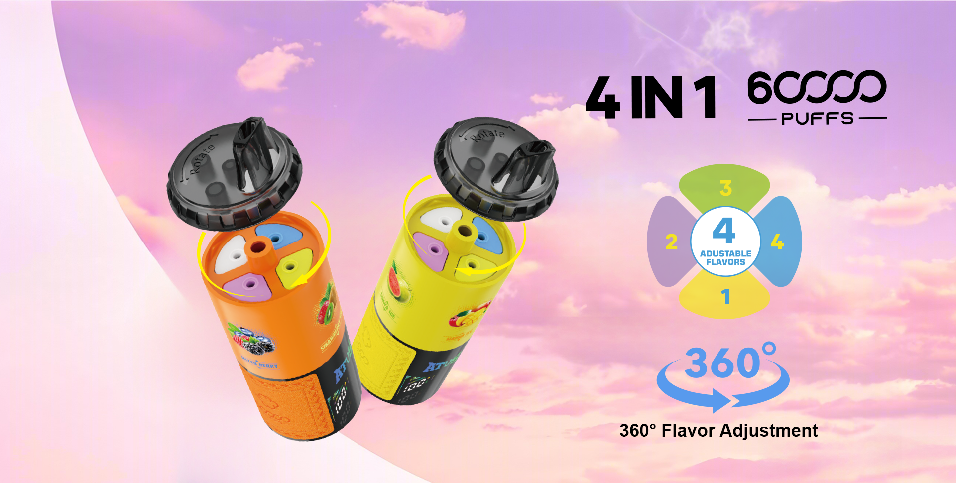 DE030 60000 Puffs Disposable Vape with Smart screen display and Quick charge adjustable flavor ATVS Vape